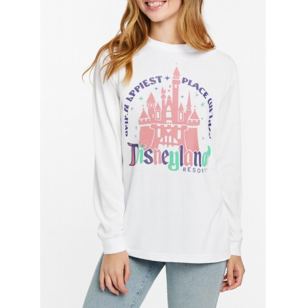 Disney Women's White Long Sleeve Crew Neck Disneyland Resort T-Shirt Size L